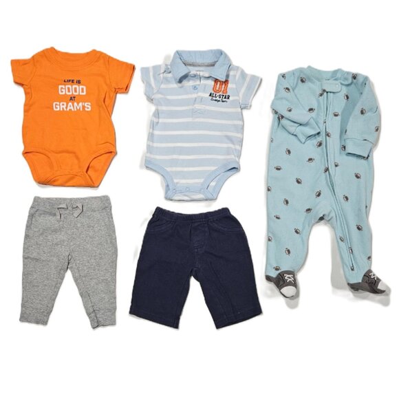 Carter’s 3M 5pc Bundle: 2 Bodysuits, Shorts, Pants & Sleeper - Picture 1 of 10